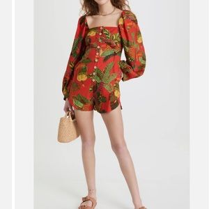 NWT Farm Rio Red Forest Birds Romper Sz XS